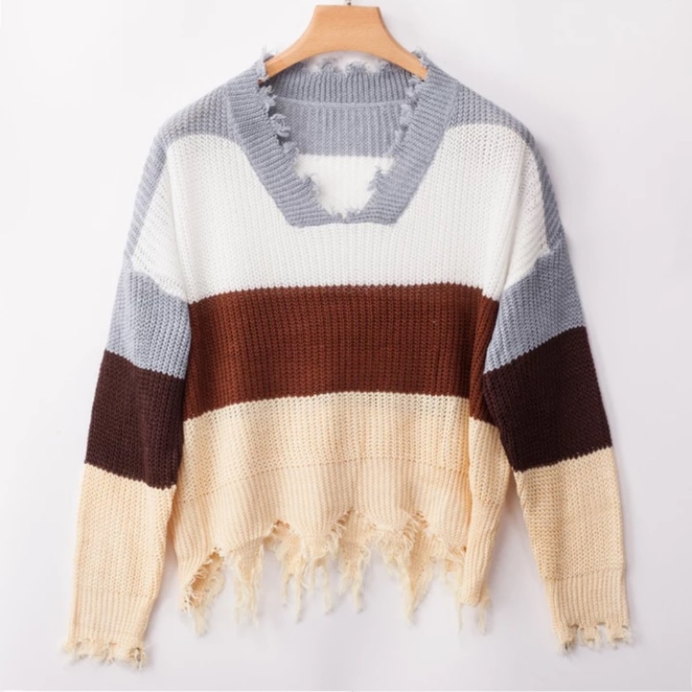 Distressed Color Block Sweater - Picture 3 of 4